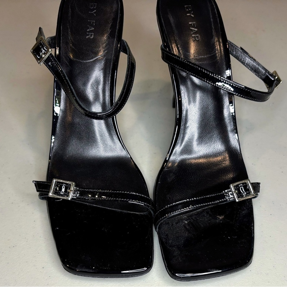 BY FAR Sleek Black Strappy Heels